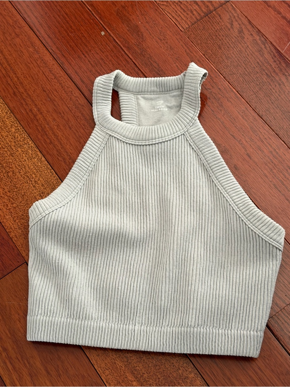 American Eagle Outfitters Light Gray Ribbed Halter Crop Tank